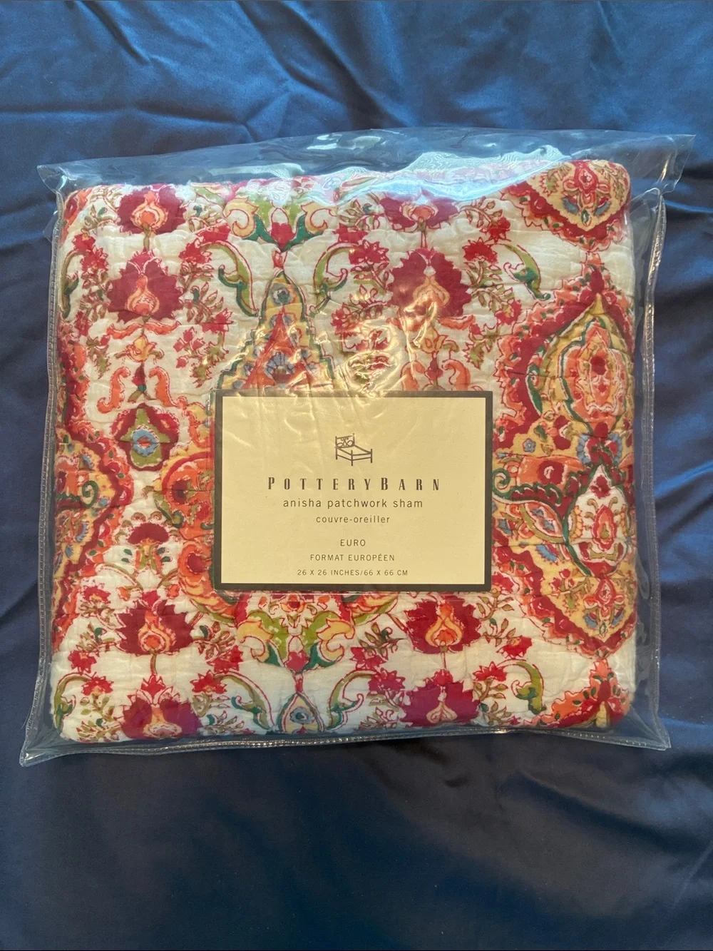 Pottery Barn Anisha Patchwork Euro Pillow Sham NEW Boho Cotton